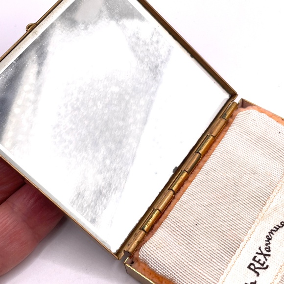 Rex Fifth Avenue Vintage Teal Enamel Gold Tone Rhinestone Compact Unused - Picture 7 of 9